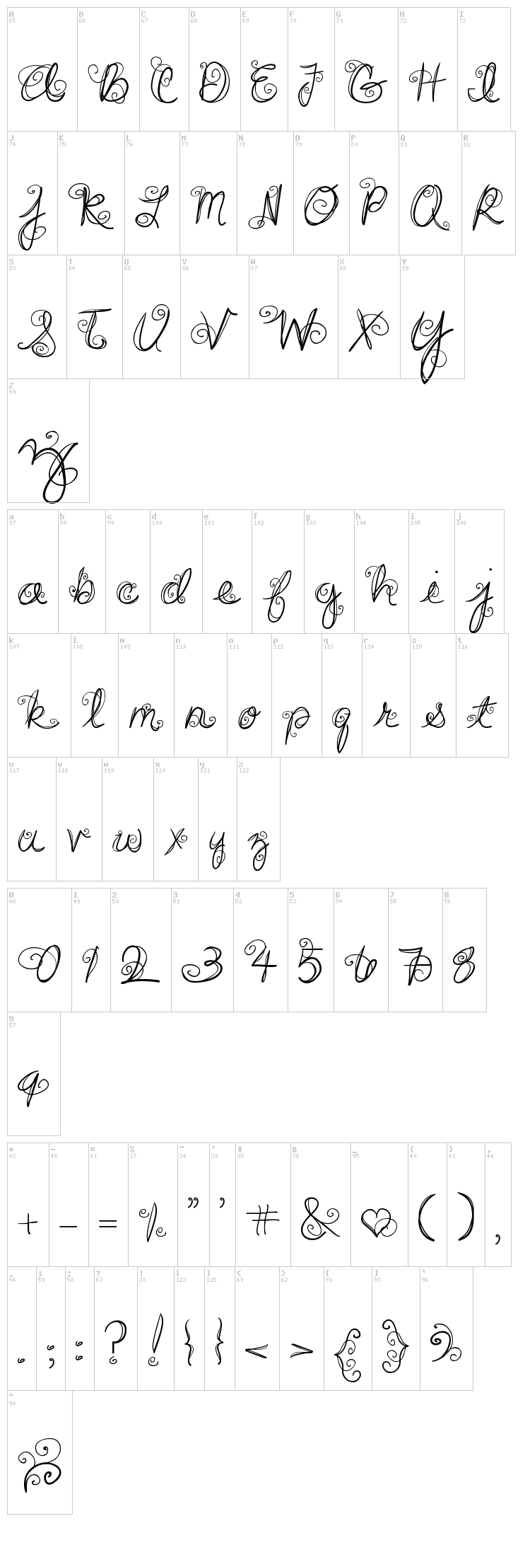 DJB Swirl Me Around font map